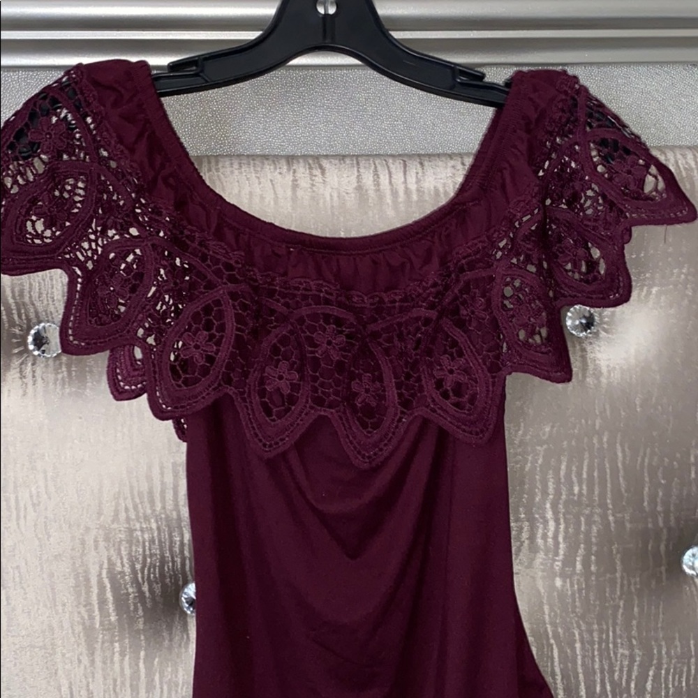 Off shoulder burgundy bodysuit
